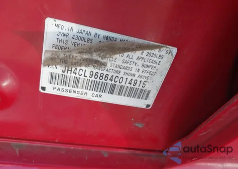 2004 Acura Tsx z USA, uszkodzony, nr VIN JH4CL96864C014915